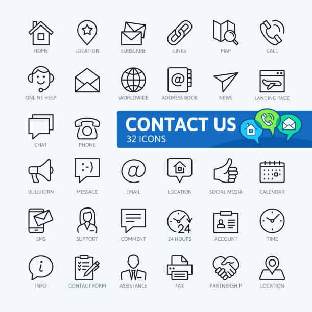 Contact us -  outline icons collection Contact us -  minimal thin line web icon set. Outline icons collection. Simple vector illustration. address book stock illustrations
