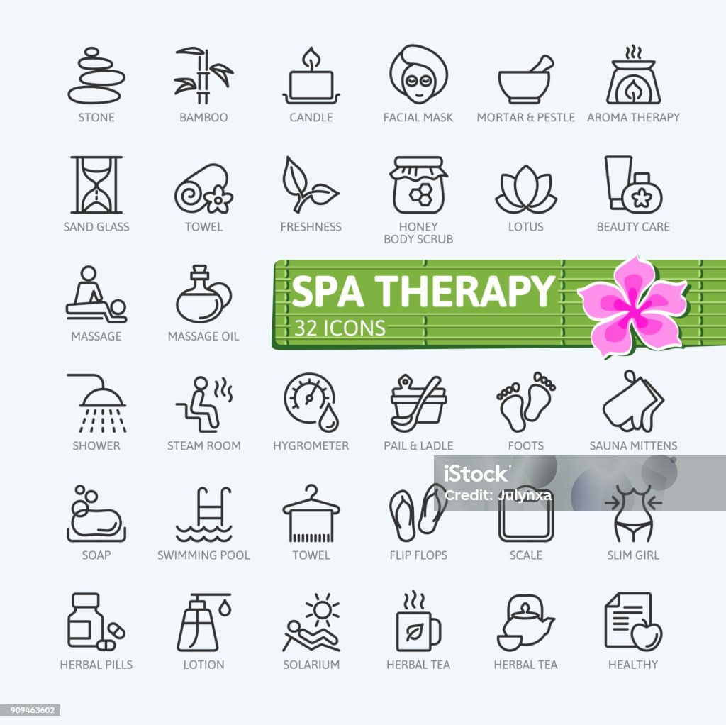 Elementos de terapia SPA - coleção de ícones de contorno - Vetor de Ícone de Computador royalty-free
