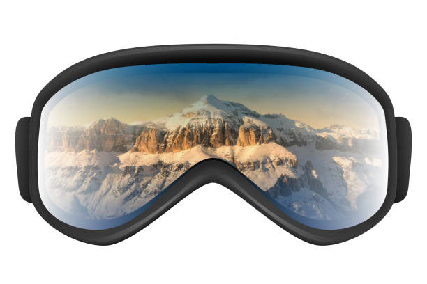 istock Ski goggles with reflection of mountains 909469974