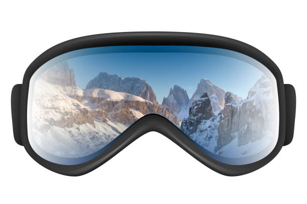 istock Ski goggles with reflection of mountains 909469992