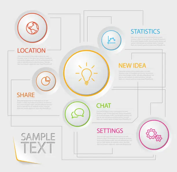 Vector illustration of Infographic report poster with circle buttons