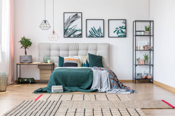 istock Green bedroom interior with gallery 909476100