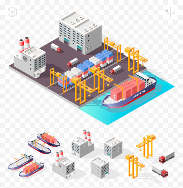 Set of Isolated High Quality Isometric City Elements . Harbor with Shadows on Transparent Background Isolated Vector Elements harbor stock illustrations