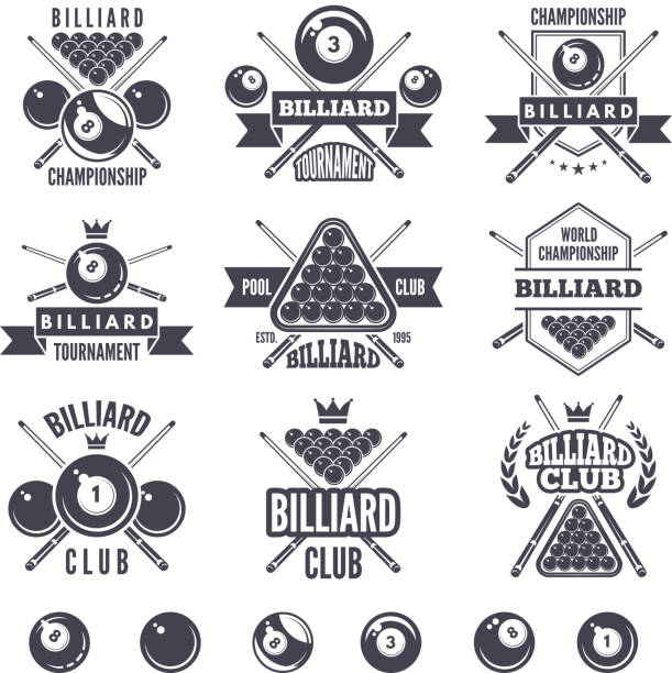 ilustraciones, imágenes clip art, dibujos animados e iconos de stock de logos para el club de billar - pool hall