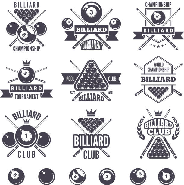 illustrazioni stock, clip art, cartoni animati e icone di tendenza di logos set per club biliardo - pool game