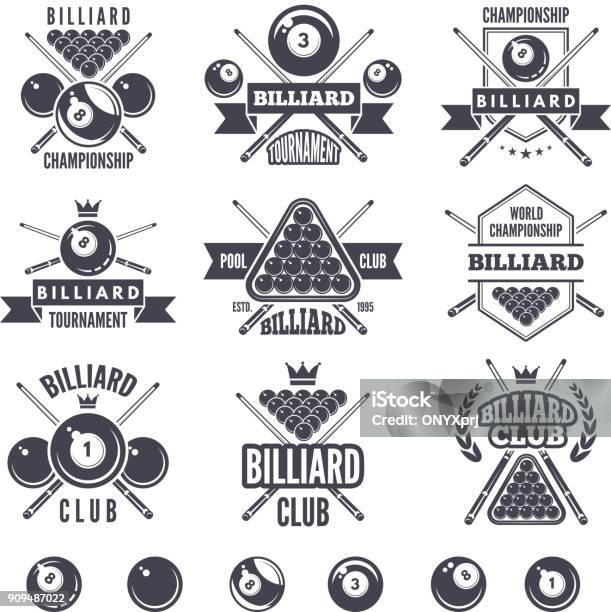 Logos Set For Billiard Club Stock Illustration - Download Image Now - Pool - Cue Sport, Snooker, Logo