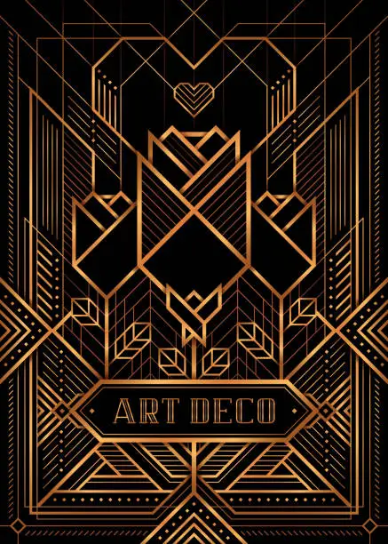 Vector illustration of The Great Gatsby Deco Style vector, Golden Roses and Heart