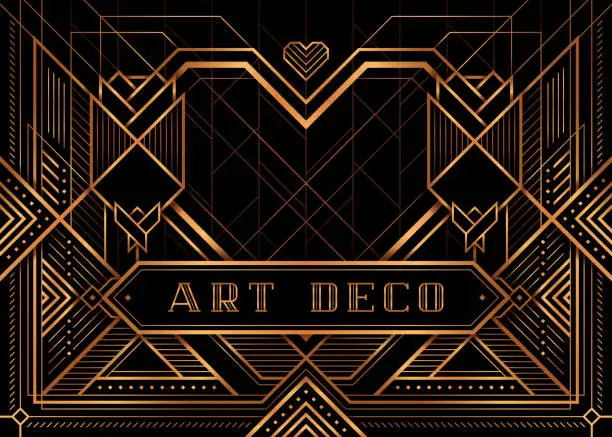 Vector illustration of The Great Gatsby Deco Style vector, Golden Roses and Heart