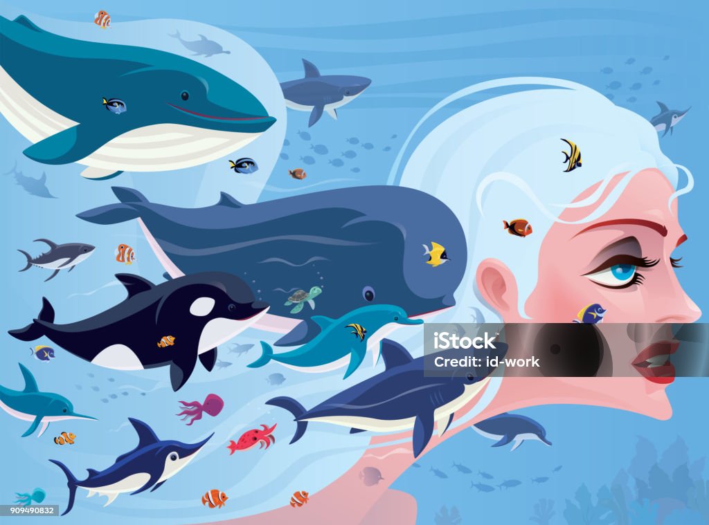 mermaid gathering with sea creatures vector illustration of happy baby mermaid gathering with sea creatures Girls stock vector
