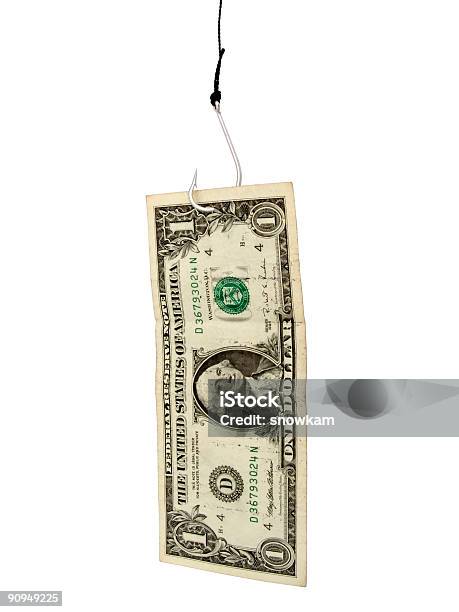 Dólar En Un Gancho Foto de stock y más banco de imágenes de Billete de dólar estadounidense - Billete de dólar estadounidense, Pescar, Anzuelo de pesca