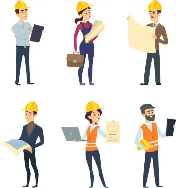 Vector illustration of Male and female workers of engineers and other technician professions