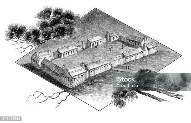 The Us Village Boonesborough 1777 Founded By Daniel Boone Stock Illustration - Download Image Now