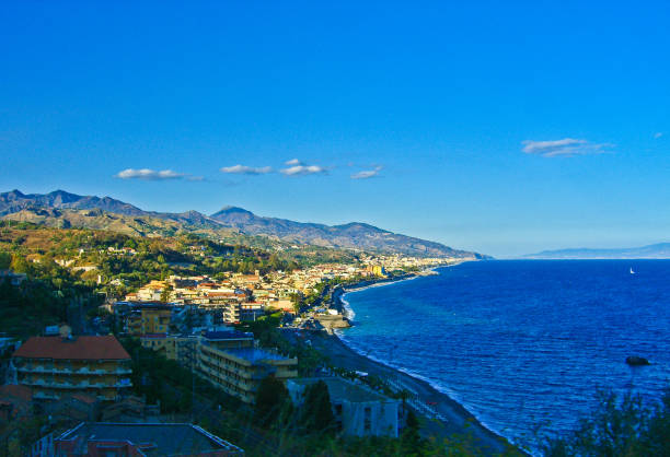 Taormina coastline and sea view, Sicily stock photo