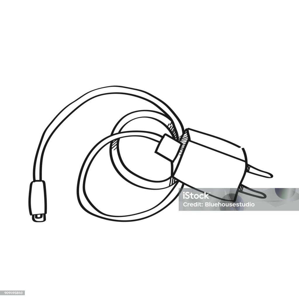 Computer Chargers Drawing Reference Charger And Adapter Illustration On A White Background Stock ...