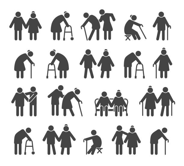 älterer menschen symbole - human hand old senior adult aging process stock-grafiken, -clipart, -cartoons und -symbole