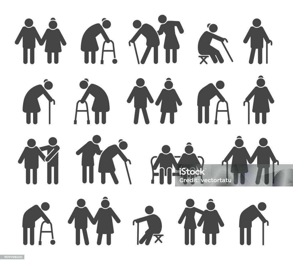 Elderly people icons Elderly people icons. Aged or senior man signs, retired silhouettes vector illustration Icon Symbol stock vector