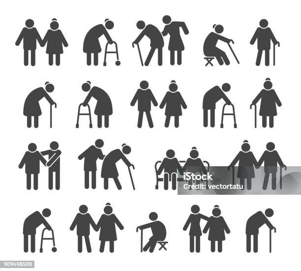 Elderly People Icons Stock Illustration - Download Image Now - Icon Symbol, Senior Adult, Aging Process