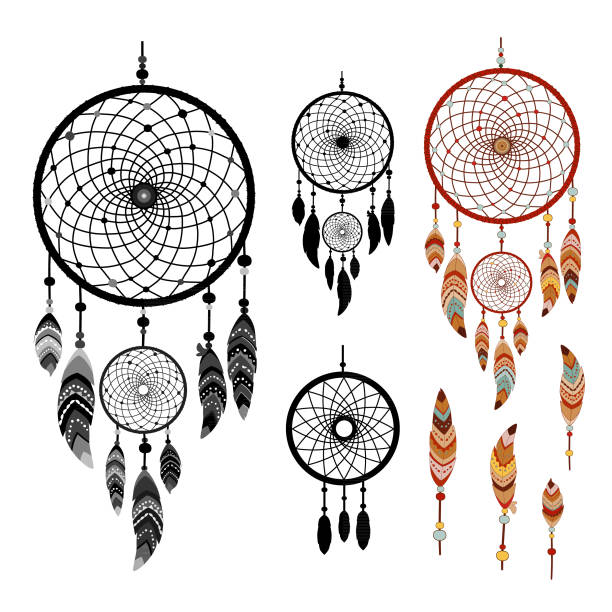 illustrazioni stock, clip art, cartoni animati e icone di tendenza di dreamcatcher isolato su sfondo bianco - dreamcatcher symbol mystery catching