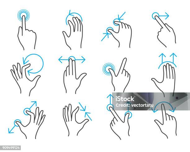 Hand Touchscreen Gestures Stock Illustration - Download Image Now - Hand, Smart Card, Icon Symbol