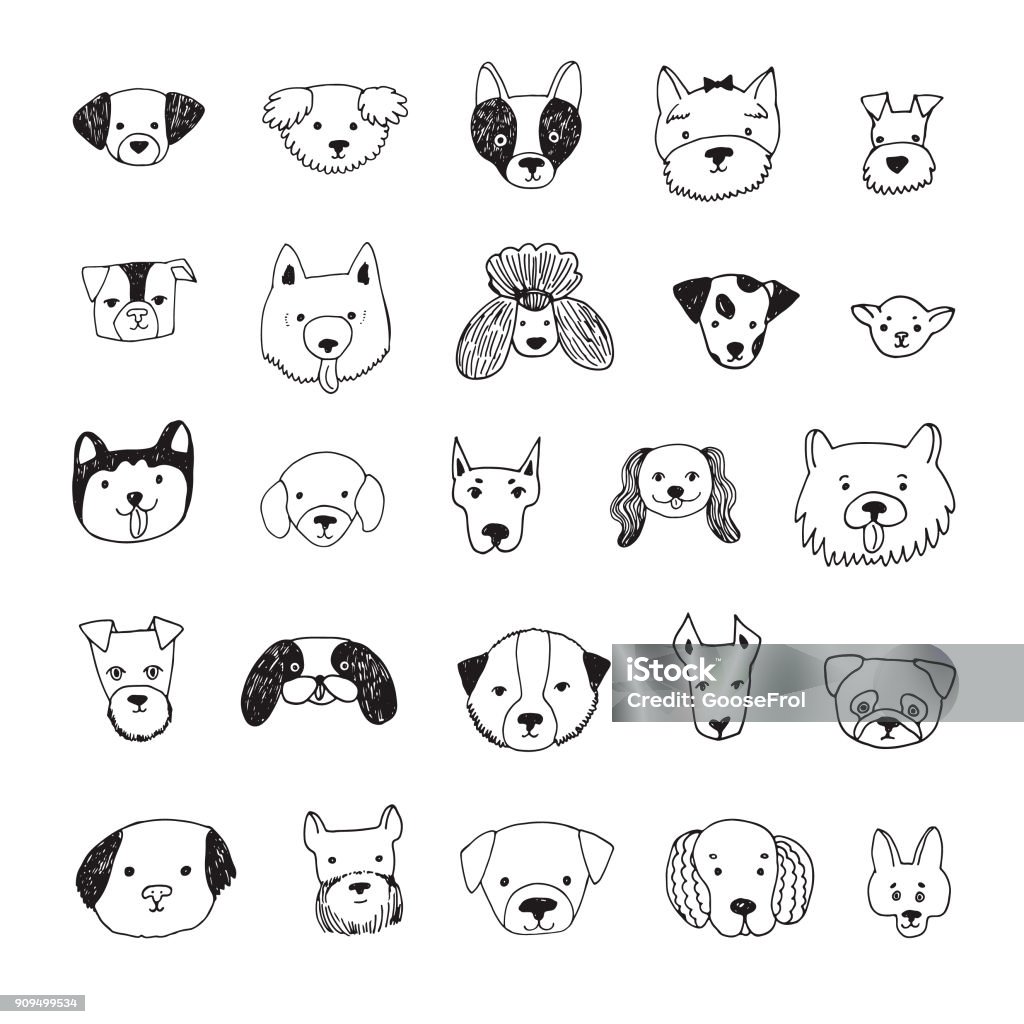 dog face cartoon vector illustrations set dog face cartoon vector doodle hand drawn illustrations set Dog stock vector