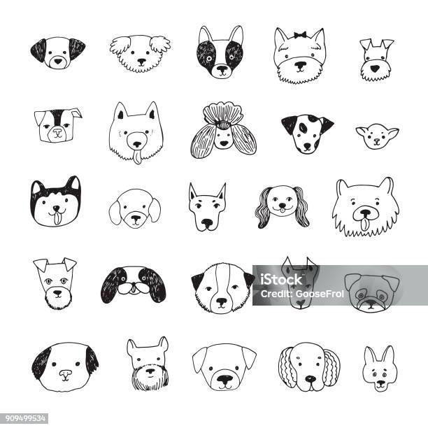 Dog Face Cartoon Vector Illustrations Set Stock Illustration - Download Image Now - Dog, Illustration, Doodle