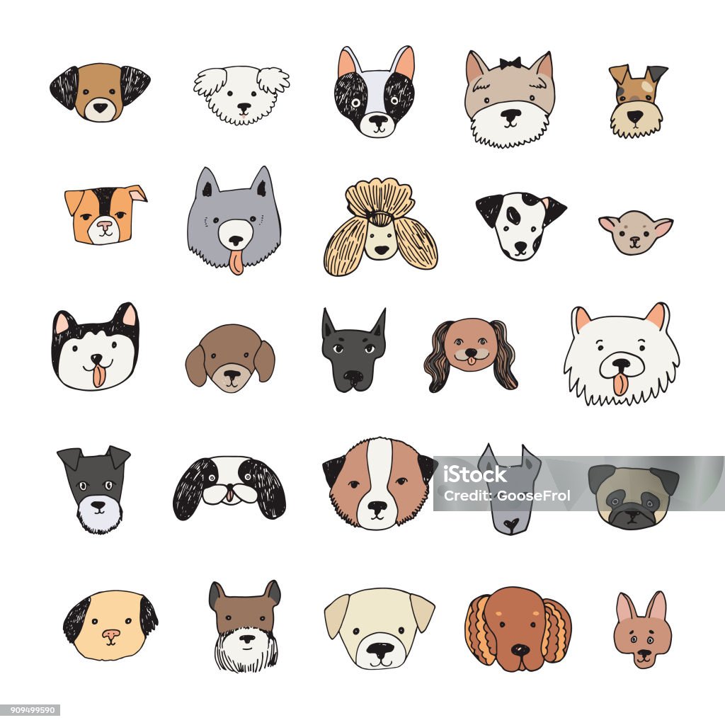 dog face cartoon vector illustrations set dog face cartoon vector doodle hand drawn illustrations set Dog stock vector