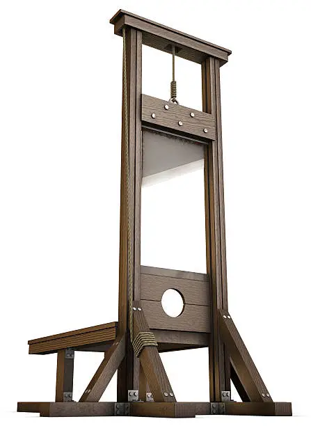 Photo of Wooden guillotine on white background