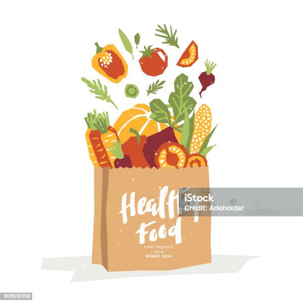 Papercut Style Vegetables In A Paper Shopping Bag Organic Vegetables Vector Illustration Stock Illustration - Download Image Now