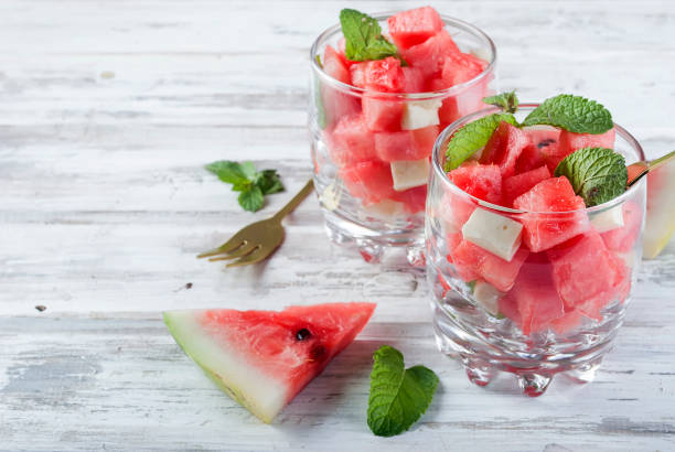 istock Salad from watermelon and suluguni with mint 909514128