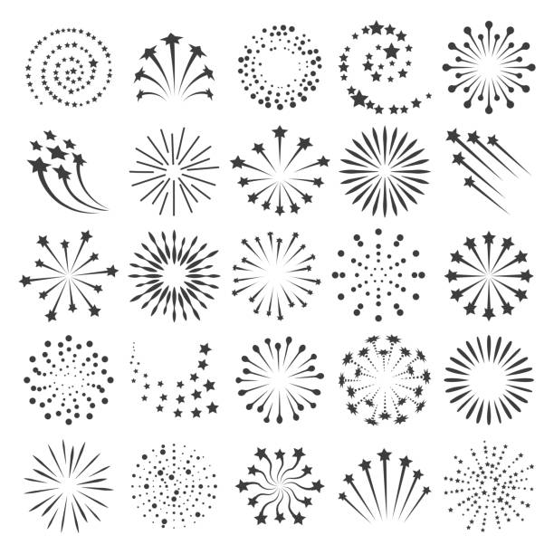 silvester-feuerwerk-symbole - star backgrounds exploding star shape stock-grafiken, -clipart, -cartoons und -symbole
