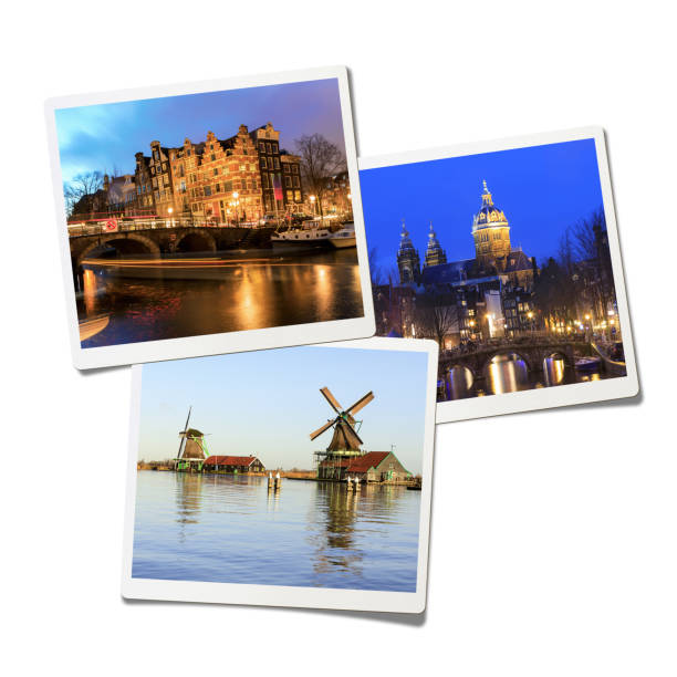 amsterdam collage (uitknippad) - mens gemaakte bouwwerken fotos stockfoto's en -beelden