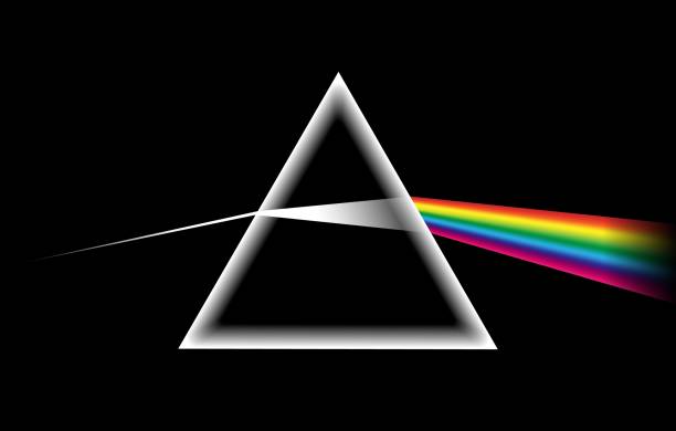 Rainbow light prism Rainbow light prism. Optical glass pyramid with visible spectrum wave rays vector illustration transparent prism stock illustrations