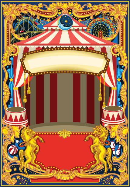 서커스 포스터 벡터 프레임 - rollercoaster people amusement park ride red stock illustrations