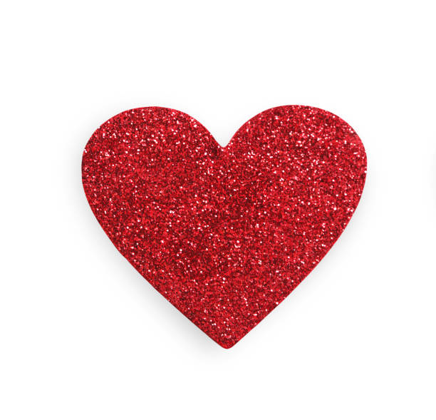 Red glitter heart isolated on white background, valentine day Glitter red homemade heart isolated on white background. Valentine day mockup. Lovers holiday symbols felt heart shape small red stock pictures, royalty-free photos & images