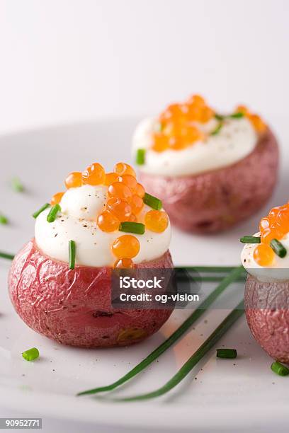 Potato With Red Caviar Stock Photo - Download Image Now - Appetizer, Canape, Caviar