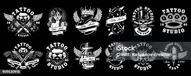 Set Of Custom Tattoo Designs Stock Illustration - Download Image Now - Brass Knuckle, Tattoo, Cut Out