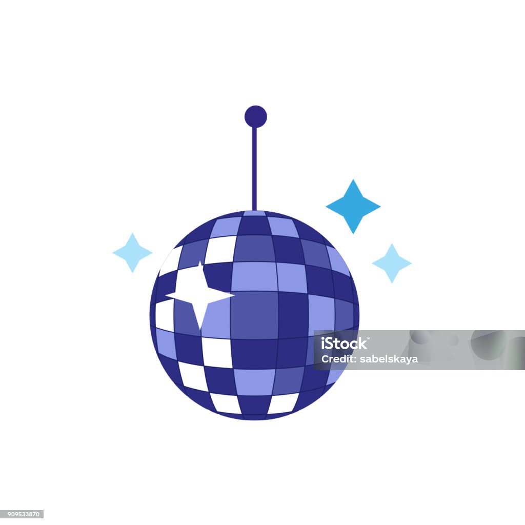 vector flat cartoon disco ball with stars vector flat cartoon style blue shiny glossy disco ball sparcling with stars. Isolated illustration on a white background. Party attribute, retro symbol. Nightclub stock vector