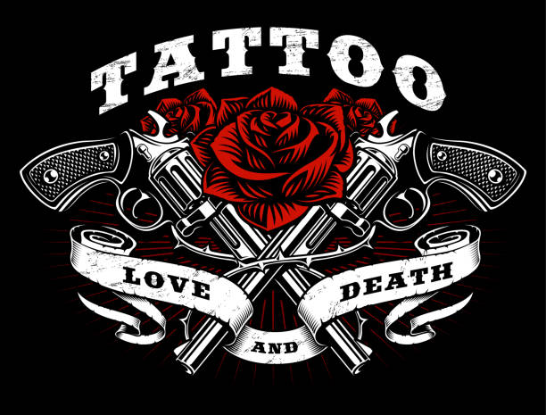 ilustrações de stock, clip art, desenhos animados e ícones de guns and roses tattoo design. - country and western music illustrations