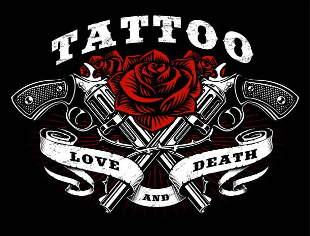 Vector illustration of Guns and roses tattoo design.
