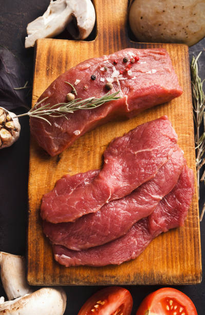 istock Raw beef filet mignon steaks on wooden board 909538360