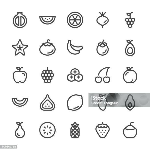Fruit Icons Mediumx Line Stock Illustration - Download Image Now - Icon Symbol, Banana, Mango Fruit