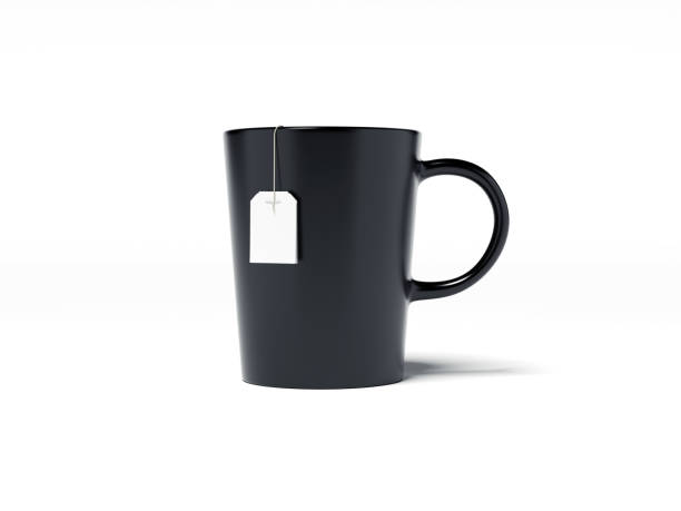 istock Black cup and tea bag with white label. 3d rendering 909550344