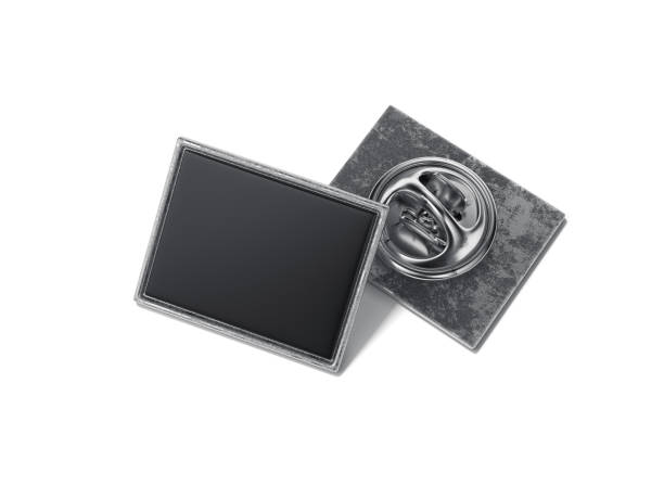 square lapel pin with black blank face. 3d rendering - lapel imagens e fotografias de stock