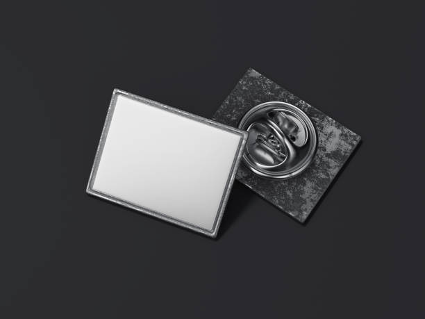 square lapel pin with black blank face. 3d rendering - lapel imagens e fotografias de stock