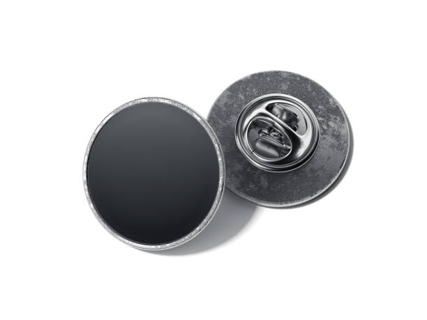 istock Round lapel pin with black blank face. 3d rendering 909551008