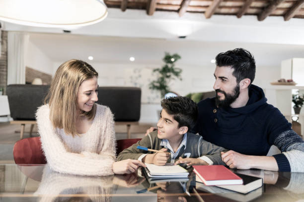 istock Parents helping child with homework at home 909551170