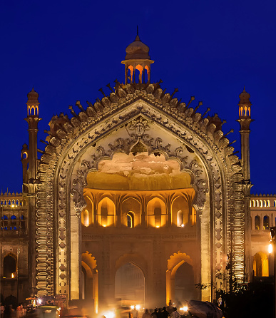 The Rumi Gate in Lucknow, Uttar Pradesh, India is an imposing gateway which was built under the patronage of Nawab Asaf-Ud-daula in 1784. It is an example of Awadhi architecture. The Rumi Gate which stands sixty feet tall was modeled (1784) after the Sublime Porte (Bab-iHümayun) in Istanbul.