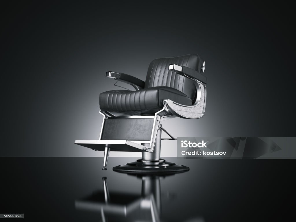 Barbershop chair isolated dark background. 3d rendering Black barbershop chair isolated dark background. 3d rendering Chair Stock Photo