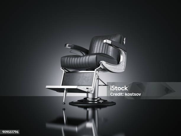 Barbershop Chair Isolated Dark Background 3d Rendering Stock Photo - Download Image Now