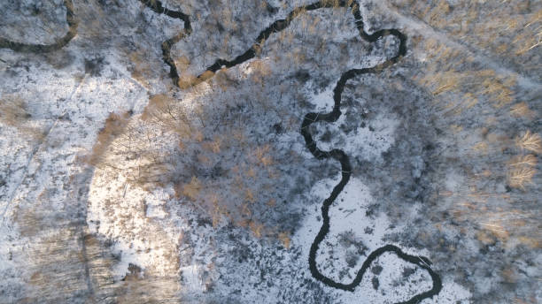 istock Winter landscape with forest, river. Winter landscape 909557156